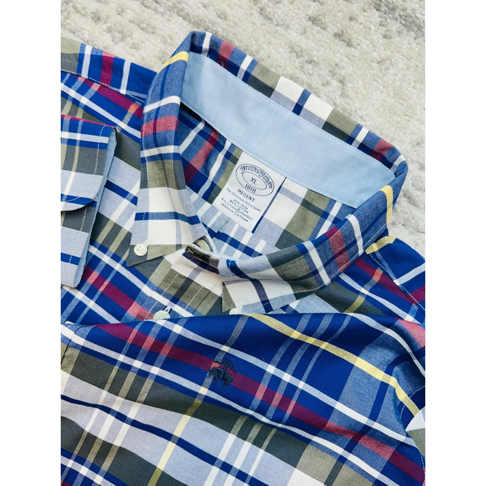 Brooks Brothers Button Down Mens XL Blue Plaid Regent Non-Iron Long Sleeve Shirt